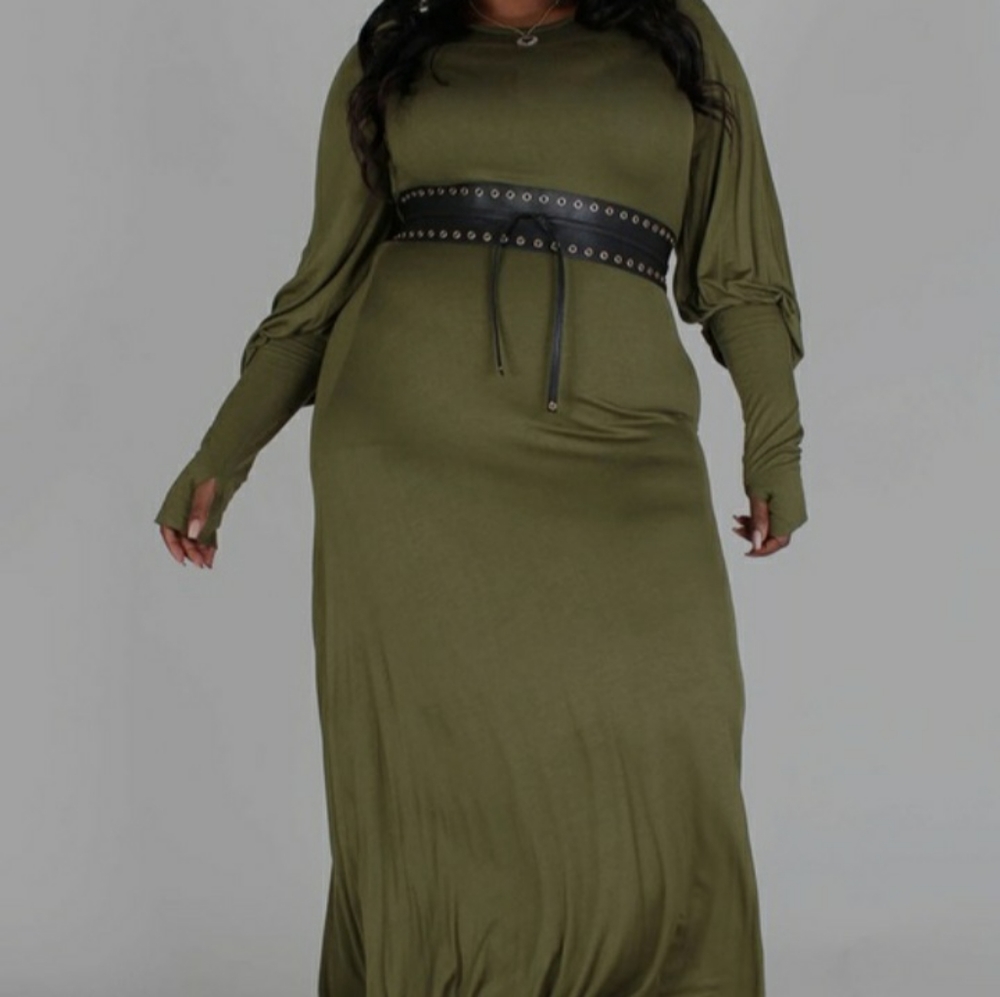Long Bubble Sleeve dress with thumbholes